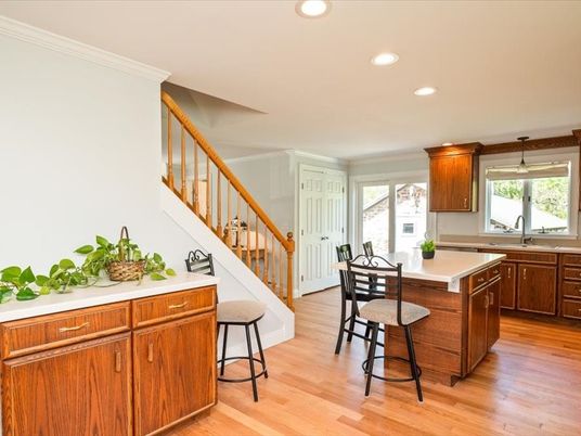 Interior, Kitchen, Pendant Lights, Recessed Lighting, Wood Texture Flooring
