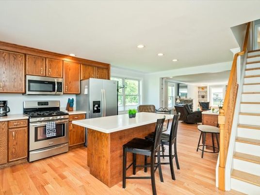 Interior, Kitchen, Living room, Recessed Lighting, Stainless Steel Appliances, Wood Texture Flooring