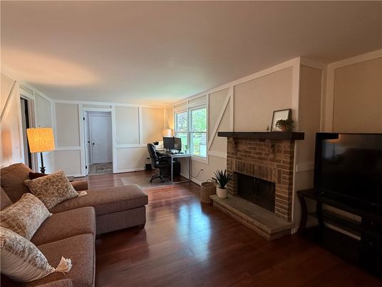 Fireplace, Home Office, Interior, Living room, Wood Texture Flooring