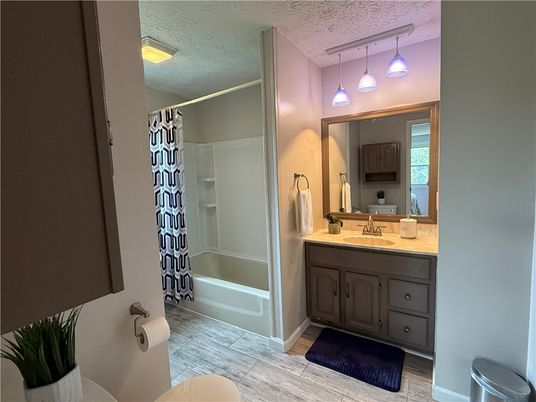 Bathroom, Interior, Pendant Lights, Wood Texture Flooring