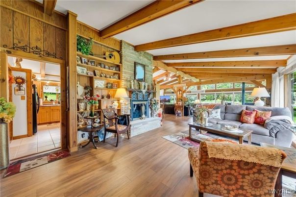 Fireplace, Interior, Living room, Wooden Beams, Wood Texture Flooring, Wooden Walls