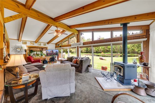 Fireplace, Interior, Living room, Sun Room, Wooden Beams