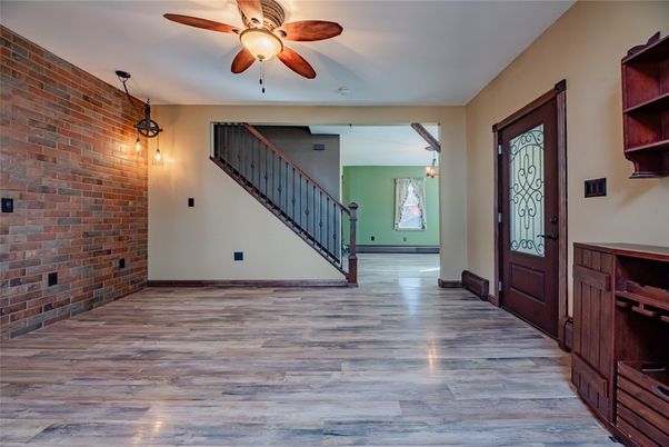 Interior, Pendant Lights, Stone Walls, Wood Texture Flooring