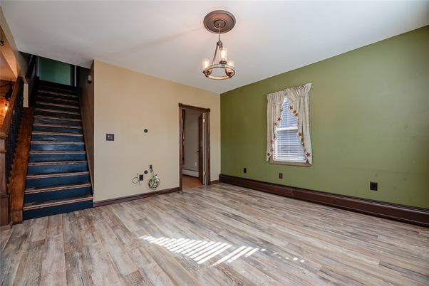 Chandelier, Empty room, Interior, Pendant Lights, Wood Texture Flooring