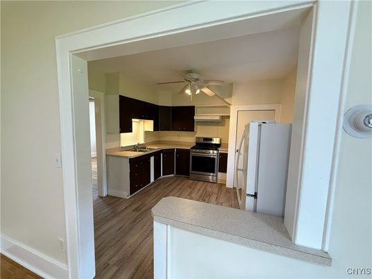 Interior, Kitchen, Stainless Steel Appliances, Wood Texture Flooring