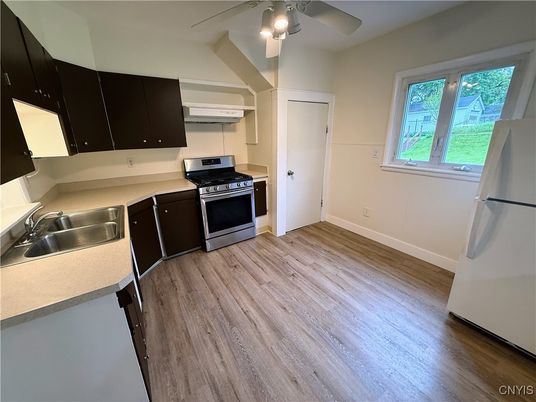 Interior, Kitchen, Stainless Steel Appliances, Wood Texture Flooring