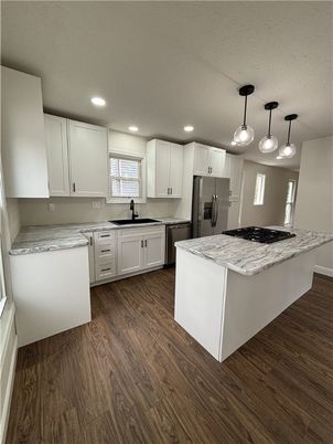 Interior, Kitchen, Pendant Lights, Recessed Lighting, Wood Texture Flooring