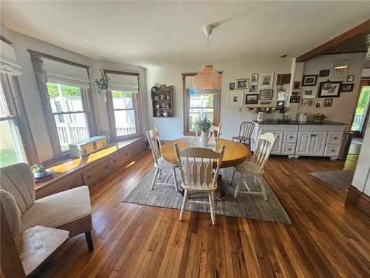 Dining room, Interior, Pendant Lights, Wood Texture Flooring