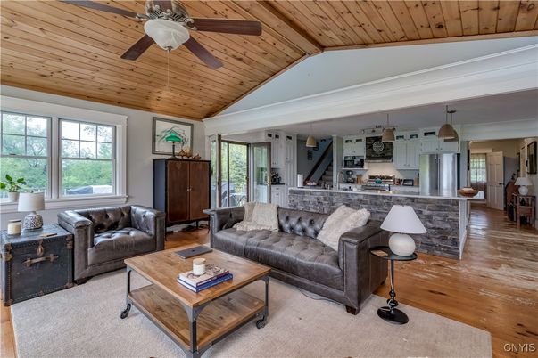 Interior, Kitchen, Living room, Pendant Lights, Stainless Steel Appliances, Wooden Ceilings, Wood Texture Flooring