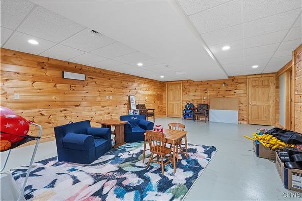 Dining room, Interior, Recessed Lighting, Wooden Walls