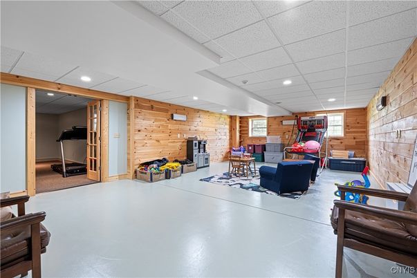 Fitness Equipment, Interior, Recessed Lighting, Stone Walls, Wooden Walls