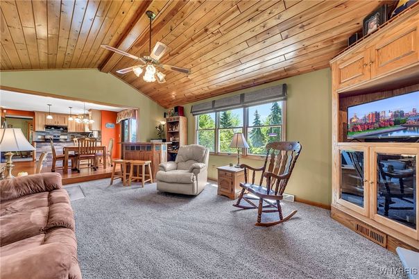 Dining room, Interior, Kitchen, Living room, Pendant Lights, Recessed Lighting, Wooden Ceilings