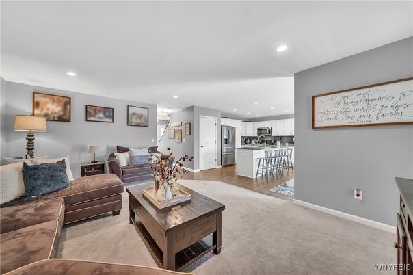Interior, Kitchen, Living room, Recessed Lighting, Stainless Steel Appliances, Wood Texture Flooring