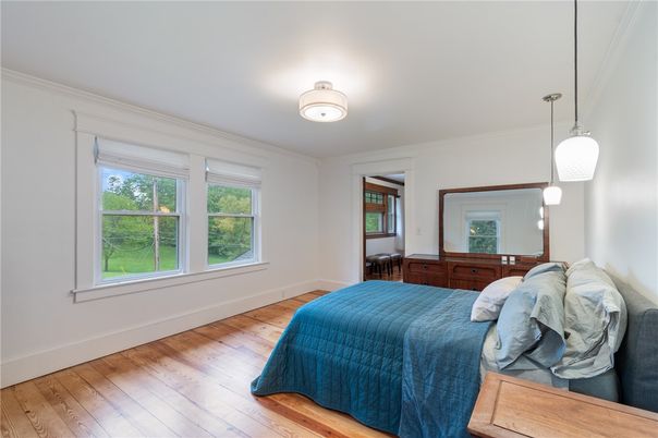 Bedroom, Interior, Pendant Lights, Wood Texture Flooring
