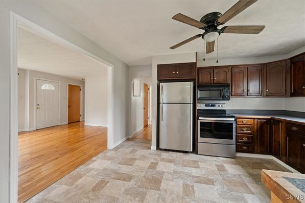Interior, Kitchen, Stainless Steel Appliances, Wood Texture Flooring