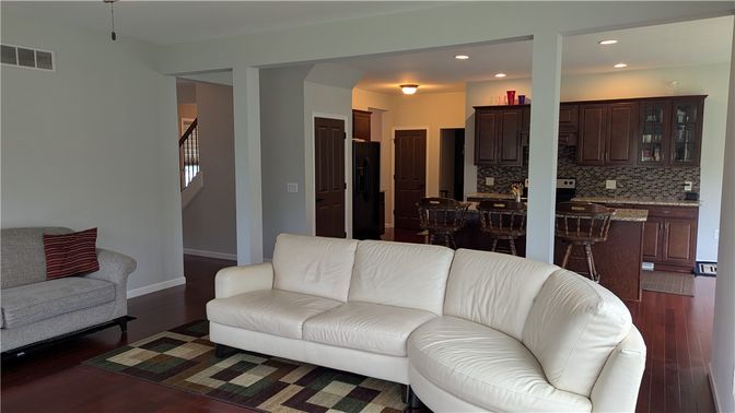 Dining room, Interior, Kitchen, Living room, Recessed Lighting, Wood Texture Flooring