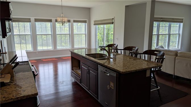 Dining room, Interior, Kitchen, Pendant Lights, Wood Texture Flooring
