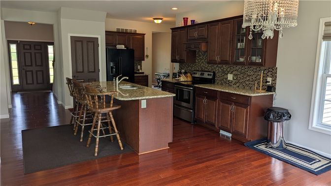 Chandelier, Interior, Kitchen, Recessed Lighting, Wood Texture Flooring