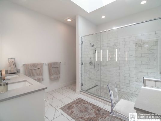Bathroom, Glass Shower, Interior, Marble, Recessed Lighting