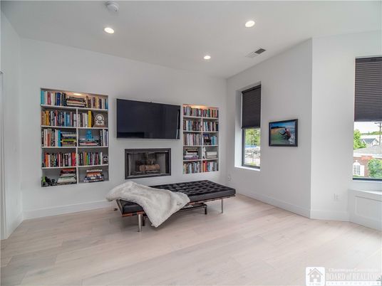 Fireplace, Interior, Recessed Lighting, Wood Texture Flooring