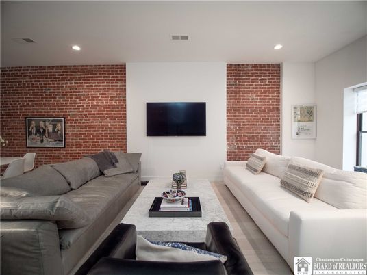 Interior, Living room, Recessed Lighting, Stone Walls, Wood Texture Flooring