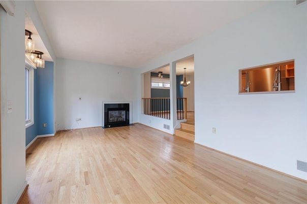 Chandelier, Empty room, Fireplace, Interior, Wood Texture Flooring