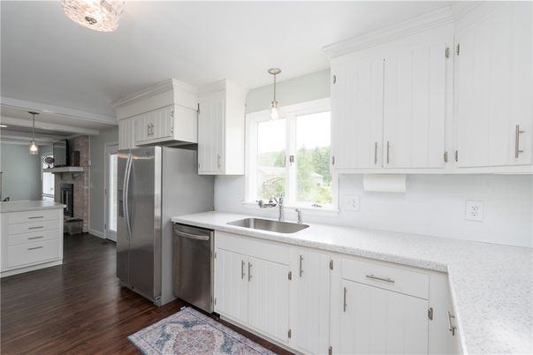 Interior, Kitchen, Pendant Lights, Stainless Steel Appliances, Wood Texture Flooring