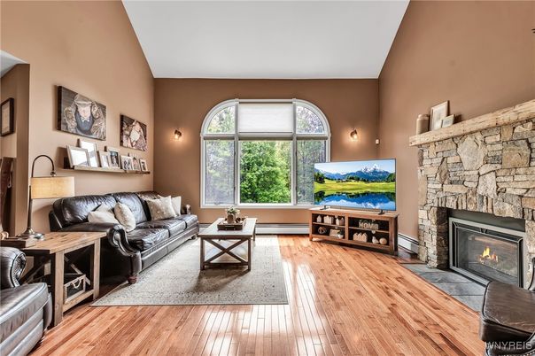 Fireplace, Interior, Recessed Lighting, Wood Texture Flooring