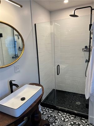 Bathroom, Glass Shower, Interior, Recessed Lighting