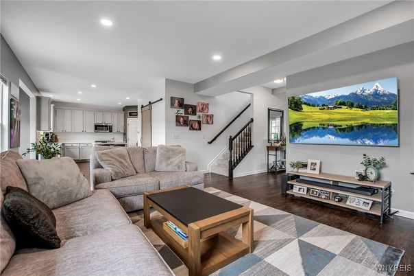 Interior, Kitchen, Living room, Recessed Lighting, Stainless Steel Appliances, Wood Texture Flooring