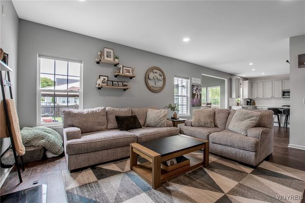 Interior, Kitchen, Living room, Recessed Lighting, Wood Texture Flooring