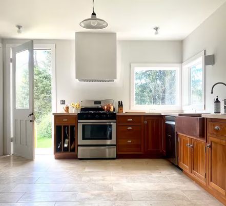 Interior, Kitchen, Pendant Lights, Stainless Steel Appliances, Wood Texture Flooring