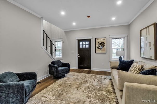 Interior, Living room, Recessed Lighting, Wood Texture Flooring