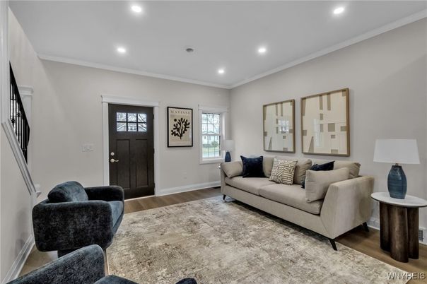 Interior, Living room, Recessed Lighting, Wood Texture Flooring