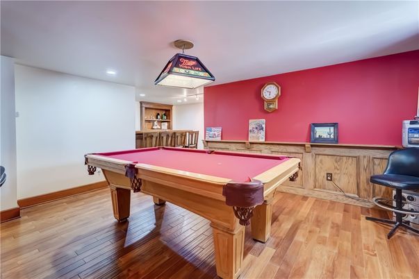 Billiard Table, Game Room, Interior, Recessed Lighting, Wood Texture Flooring