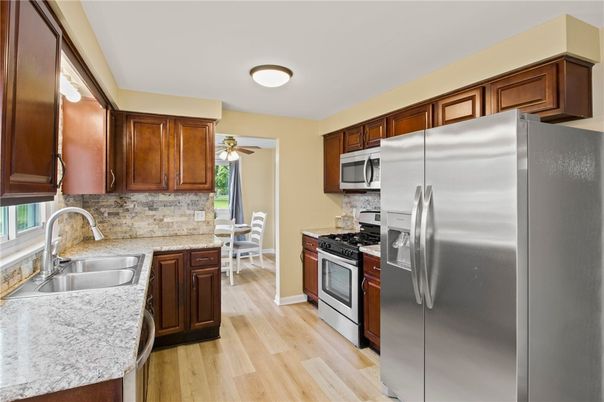 Interior, Kitchen, Stainless Steel Appliances, Wood Texture Flooring