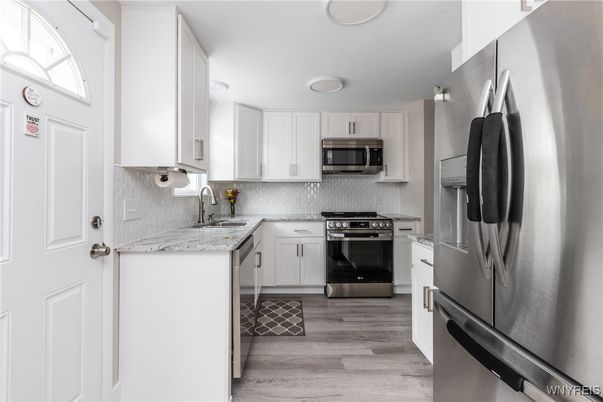 Interior, Kitchen, Stainless Steel Appliances, Wood Texture Flooring
