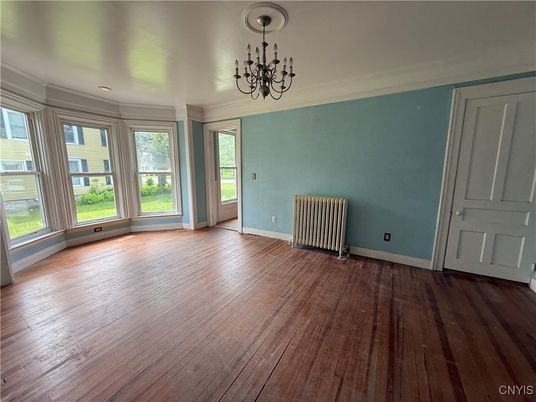 Chandelier, Empty room, Interior, Recessed Lighting, Wood Texture Flooring