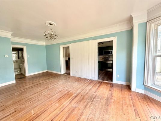 Chandelier, Empty room, Interior, Kitchen, Wood Texture Flooring