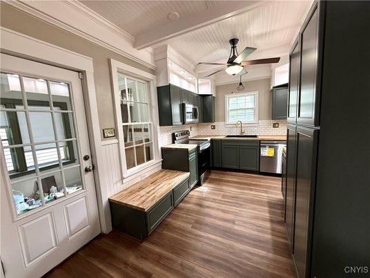 Interior, Kitchen, Stainless Steel Appliances, Wood Texture Flooring