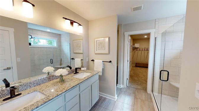 Bathroom, Dual Sink Vanities, Glass Shower, Interior