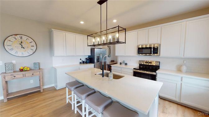 Interior, Kitchen, Pendant Lights, Recessed Lighting, Wood Texture Flooring