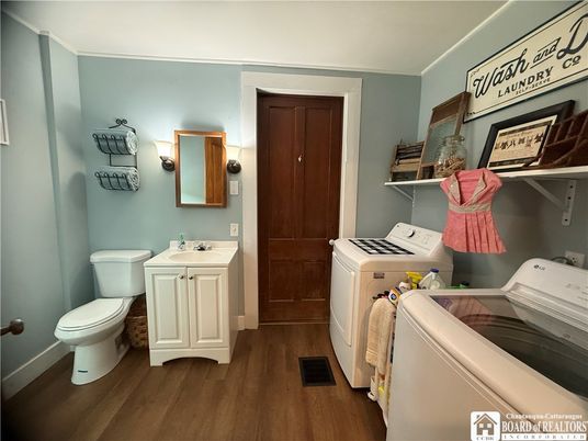 Bathroom, Interior, Washer, Wood Texture Flooring