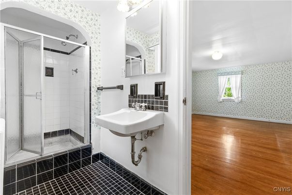 Bathroom, Glass Shower, Interior, Wood Texture Flooring