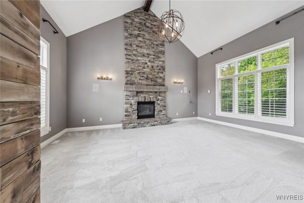 Chandelier, Empty room, Fireplace, Interior