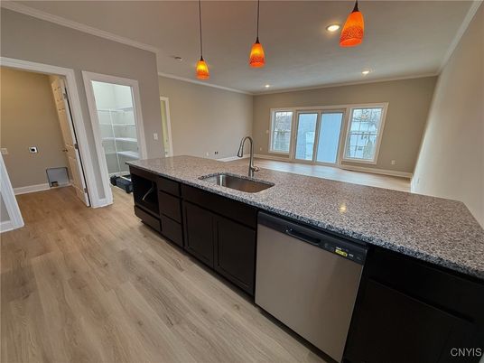 Interior, Kitchen, Pendant Lights, Recessed Lighting, Wood Texture Flooring