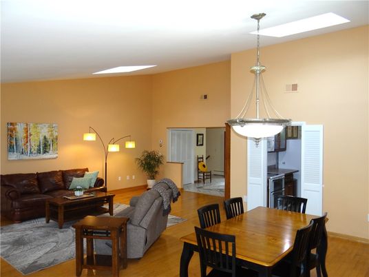 Dining room, Interior, Living room, Pendant Lights, Wood Texture Flooring