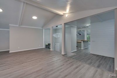 Chandelier, Empty room, Interior, Recessed Lighting, Wood Texture Flooring
