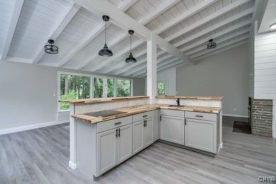 Interior, Kitchen, Pendant Lights, Recessed Lighting, Wood Texture Flooring