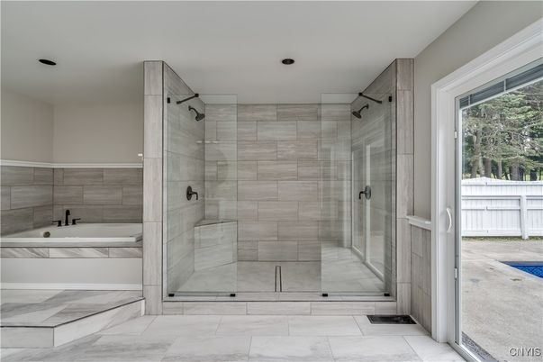 Bathroom, Glass Shower, Interior, Marble, Recessed Lighting